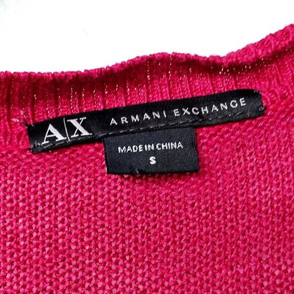 ARMANI EXCHANGE Hot Pink Linen Blend Crochet Button-Up Front Women Cardigan (S) - Picture 2 of 6
